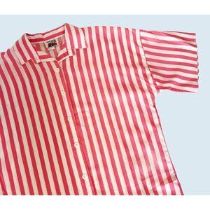 Vintage CALIFORNIA KRUSH Pink & White Striped Blouse 1980s Size LG